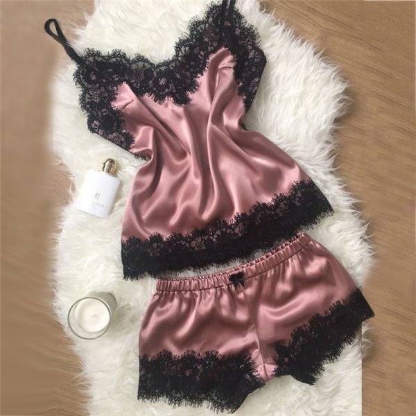 Nuisette érotique en Satin avec nœud en dentelle pour femme, sous-vêtements Sexy, Lingerie Porno