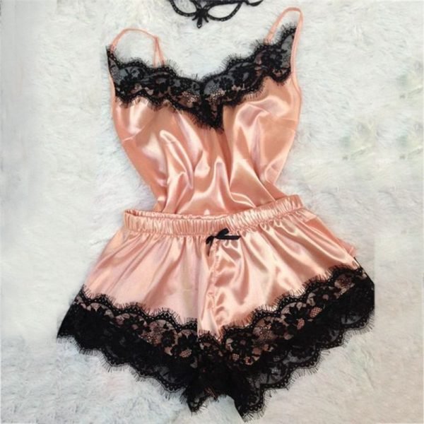 Nuisette érotique en Satin avec nœud en dentelle pour femme, sous-vêtements Sexy, Lingerie Porno - Image 2