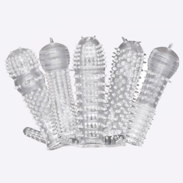 5 PCS Silicone Reusable Condoms Time Delay TPE Crystal Penis Sleeve Soft Male Extension Cock Rings Adult Sex Toys for Men Couple - Image 4