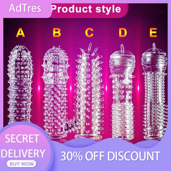 5 PCS Silicone Reusable Condoms Time Delay TPE Crystal Penis Sleeve Soft Male Extension Cock Rings Adult Sex Toys for Men Couple