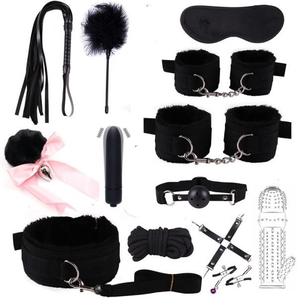 Sexy Nylon BDSM Kits Plush Sex Bondage Set Handcuffs Sex Games Whip Gag Nipple Clamps Sex Toys For Couples Exotic Accessories - Image 2