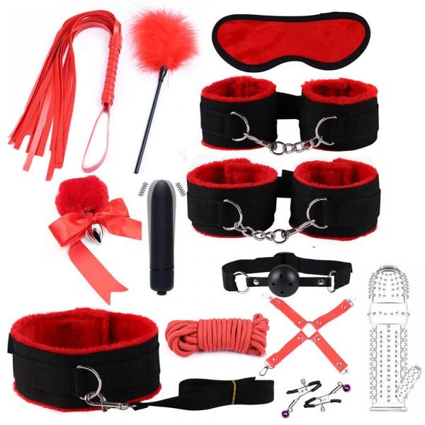 Sexy Nylon BDSM Kits Plush Sex Bondage Set Handcuffs Sex Games Whip Gag Nipple Clamps Sex Toys For Couples Exotic Accessories - Image 3