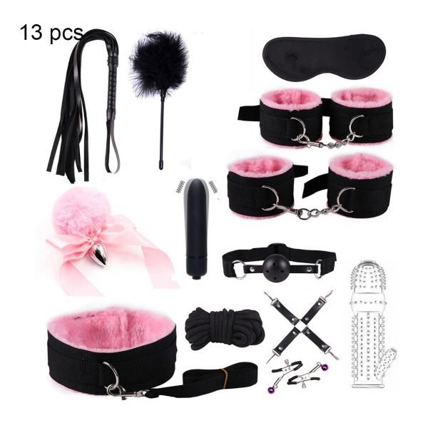 Sexy Nylon BDSM Kits Plush Sex Bondage Set Handcuffs Sex Games Whip Gag Nipple Clamps Sex Toys For Couples Exotic Accessories